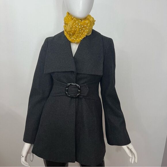 Jessica Simpson Fit and Flare Charcoal Gray Wide Lapel‎ Coat - XS - Picture 2 of 9